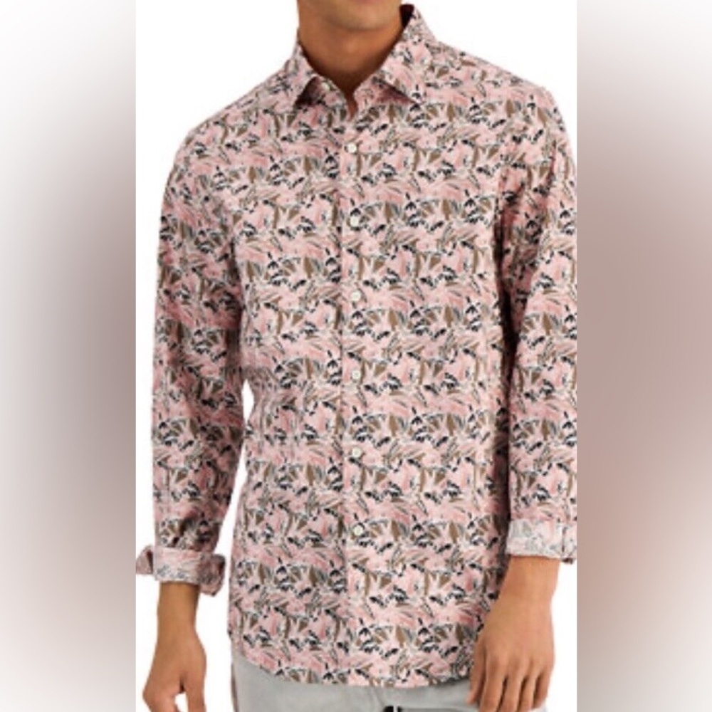 Mens Alfani Woven Button Down Shirt Mauve Color NWT Size XXL- B5